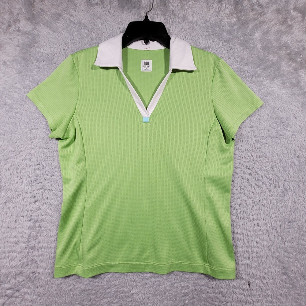 Tail Polo Shirt Women Medium Green V-Neck Collar Short Sleeve white Label